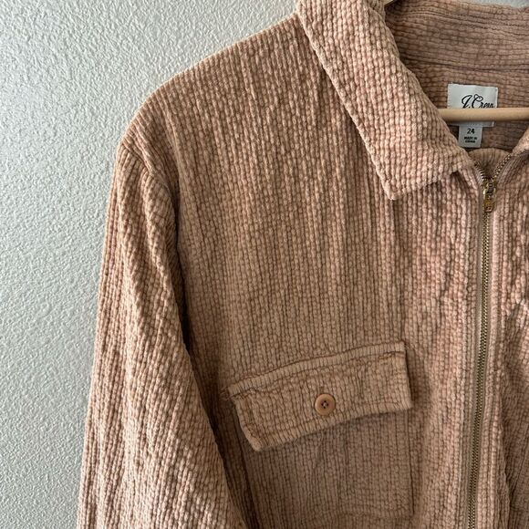 J Crew Zip Front Cinch Corduroy Tan Textured Long Sleeve Dress Size 24 - Picture 4 of 7